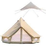DANCHEL OUTDOOR Cotton Canvas Bell Tent with Waterproof Rain Fly Tarp for 6 Person Camping Glamping, 5M/16.4ft