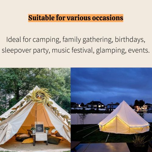  DANCHEL OUTDOOR Cotton Canvas Bell Tent with Waterproof Rain Fly Tarp for 6 Person Camping Glamping, 5M/16.4ft