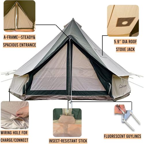  DANCHEL OUTDOOR 4 Season Glamping Bell Tent with Stove Jack for Camping, Portable Waterproof Tent Footprint, 16.4ft for 6 Person