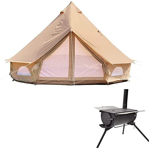  DANCHEL OUTDOOR Large Cotton Canvas Yurt Tent with 2 Stove Jack with Camping Stove for Glamping(6M=20ft)