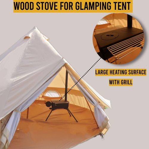  DANCHEL OUTDOOR Large Cotton Canvas Yurt Tent with 2 Stove Jack with Camping Stove for Glamping(6M=20ft)