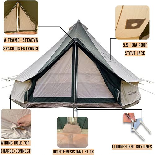  DANCHEL OUTDOOR 4 Season Yurt Tent with Stove Jack, Waterproof Cotton Canvas Glamping Bell Tent for Safari Camping