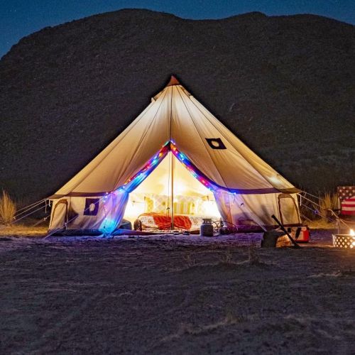  DANCHEL OUTDOOR Waterproof Cotton Canvas Camping Tent with 2 Stove Jack, 4 Season Yurt Tent for Family Luxury Glamping Hunting