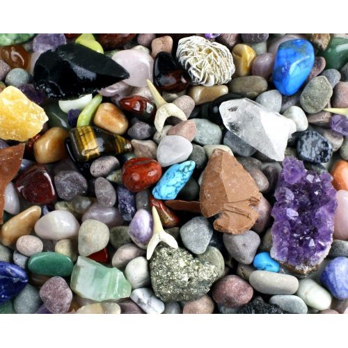  Dancing Bear Rock & Mineral Collection Activity Kit (200 Pc Set) with Meteorite, Real Shark Teeth Fossils, Arrowheads, Crystals, Gemstones, Treasure Hunt ID Sheet, STEM Science Edu