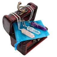 Dancing Bear Healing Crystal Pendant Necklaces (Set of 3) Master Stones: Amethyst, Rose Quartz & Clear Quartz w/ Identification Cards & Treasure Box, Positive Energy, Good Vibes, L