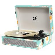 DANFI AUDIO DF Vinyl Record Player Bluetooth Record Player with Built-in Speakers, Vintage Portable Suitcase Turntable 3 Speed with USB Recording Headphone/RCA/AUX Jack Record Player Blue