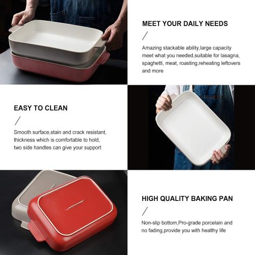  [아마존베스트]DANMERS Ceramic Baking Dish Red Lasagna Pan Rectangular Bakeware Set Baking Pans for Cooking Banquet Roasting 11.8 x 9 inch Baker