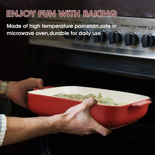  [아마존베스트]DANMERS Ceramic Baking Dish Red Lasagna Pan Rectangular Bakeware Set Baking Pans for Cooking Banquet Roasting 11.8 x 9 inch Baker