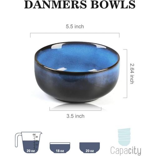  [아마존베스트]DANMERS 20 Ounce Porcelain Cereal Bowls Set,Soup Salad Dessert Pasta Fruit Bowls,Set of 6,Blue