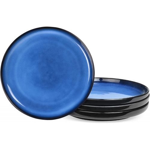  [아마존베스트]DANMERS Salad Dessert Round Plates,Porcelain 8 Inch Plate for Snack Pasta Bread,Set of 4,Blue