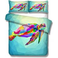 DANNI Turtle Boy/Kids Bedding Set 3D Digital Geometric Pink/Blue/Yellow/Purple Rainbow Colored Sea Turtle 3 Pieces King Duvet Cover Twin Full Queen (Sea Turtle-Blue,US Full)