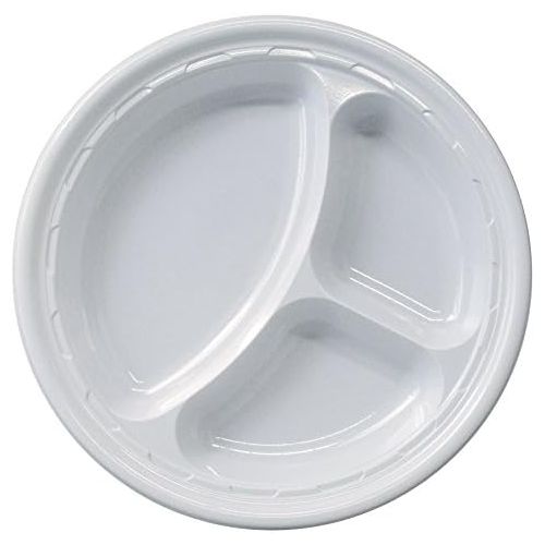  DART 10CPWF, 10.25-Inch Famous Service White Compartmented Impact Plastic Plate, Take Out Catering Food Disposable Dinner Plates (100)