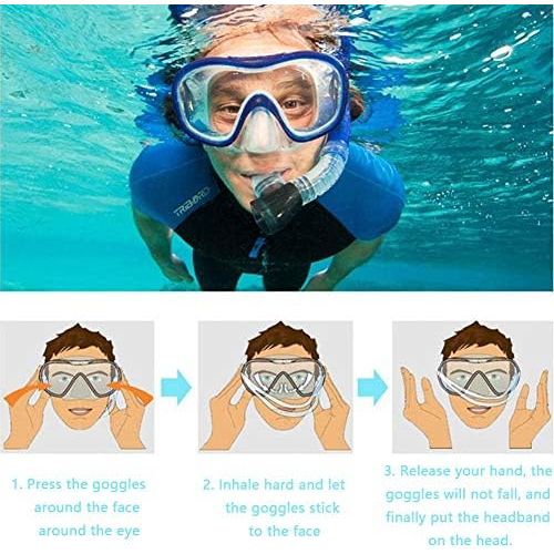  DASGF Tauchmaschen-Schnorchelzug, Full Dry Snorkel Brille, Liquid Silicone Goggles Diving Equipment, Anti-Fog, Maximum Field of View, Comfort-Band for A