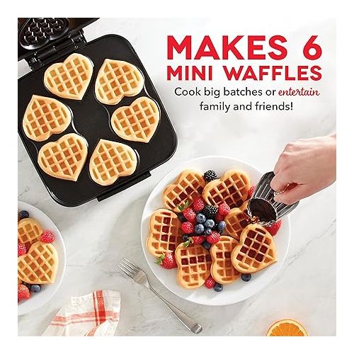 DASH Multi Mini Heart Shaped Waffle Maker: Six Mini Waffles, Perfect for Families, Dual Non-stick Surfaces with Quick Release & Easy Clean - Red Heart