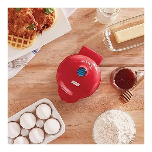  DASH Mini Waffle Maker - 4” Waffle Mold, Nonstick Waffle Iron with Quick Heat-Up, PTFE Nonstick Surface - Perfect Mini Waffle Maker for Kids and Families, Just Add Batter (Red)