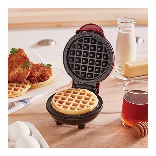  DASH Mini Waffle Maker - 4” Waffle Mold, Nonstick Waffle Iron with Quick Heat-Up, PTFE Nonstick Surface - Perfect Mini Waffle Maker for Kids and Families, Just Add Batter (Red)