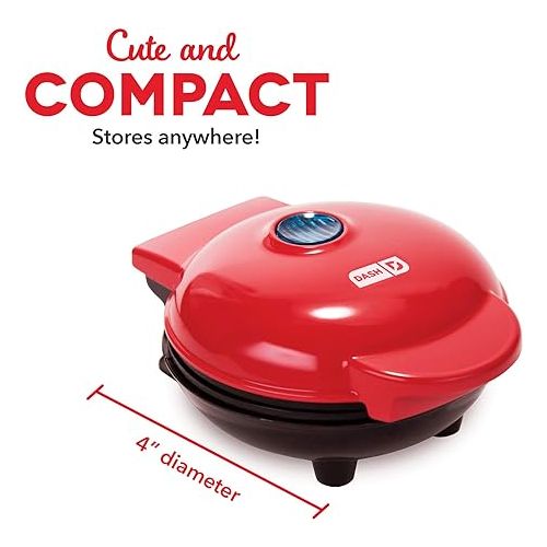  DASH Mini Waffle Maker Machine for Individuals, Paninis, Hash Browns, & Other On the Go Breakfast, Lunch, or Snacks, with Easy to Clean, Non-Stick Sides, Red Heart 4 Inch