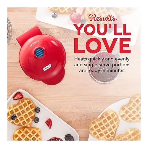  DASH Mini Waffle Maker Machine for Individuals, Paninis, Hash Browns, & Other On the Go Breakfast, Lunch, or Snacks, with Easy to Clean, Non-Stick Sides, Red Heart 4 Inch