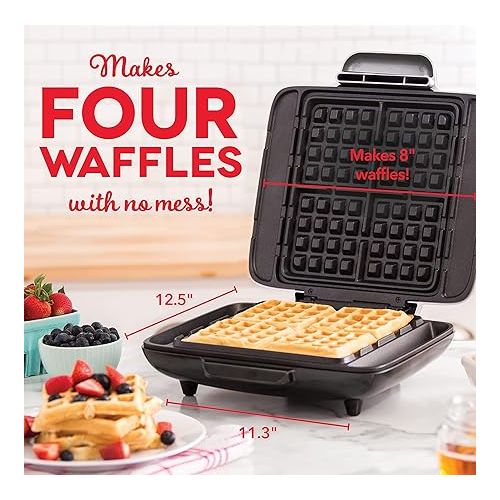  DASH No-Drip Waffle Maker - Four Waffle Molds, Nonstick Waffle Iron with Quick Heat-Up, PTFE Nonstick Surface - Perfect Waffle Maker for Kids and Families, Just Add Batter