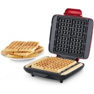 Dash Deluxe No-Drip Waffle Iron Maker Machine 1200W + Hash Browns, or Any Breakfast, Lunch, & Snacks with Easy Clean, Non-Stick + Mess Free Sides, Red