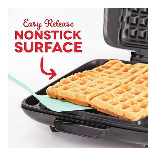  Dash Deluxe No-Drip Waffle Iron Maker Machine 1200W + Hash Browns, or Any Breakfast, Lunch, & Snacks with Easy Clean, Non-Stick + Mess Free Sides, Red