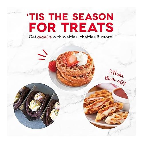  Dash Mini Waffle Maker (2 Pack) for Individual Waffles Hash Browns, Keto Chaffles with Easy to Clean, Non-Stick Surfaces, 4 Inch, Holiday (Snowflake + Gingerbread), Red and Metallic Blue