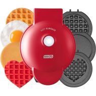 DASH Multimaker Mini System - Waffle Maker with Five 4” Removable Plates: Waffle Iron & Griddle, 3-in-1 Mini Waffle Maker for Kids and Families - PTFE Nonstick Surface, Just Add Batter (Red)