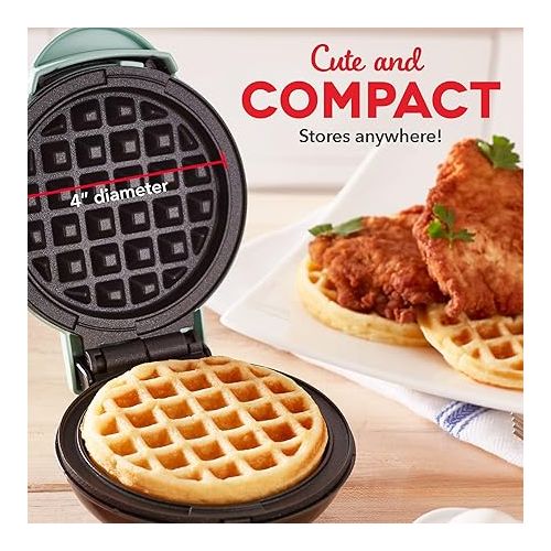  DASH DMW002AQ Mini Waffle Maker (2 Pack) for Individual Waffles Hash Browns, Keto Chaffles with Easy to Clean, Non-Stick Surfaces, 4 Inch, Aqua