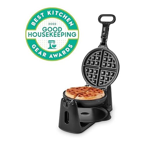  DASH Flip Belgian Waffle Maker - 1” Thick Waffle Mold, Nonstick Waffle Iron with Quick Heat-Up, PTFE Surface - Rotating Belgian Waffle Maker for Kids and Families, Just Add Batter (Black)