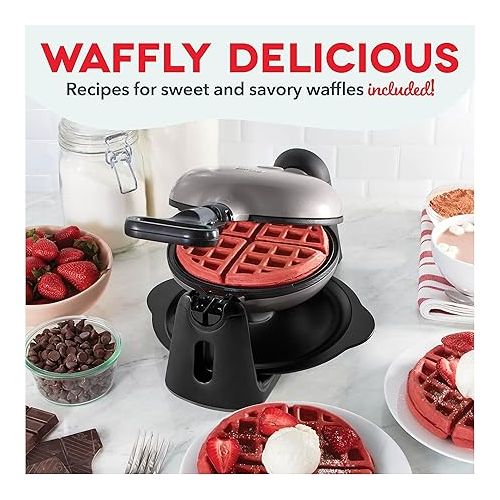  DASH Flip Belgian Waffle Maker - 1” Thick Waffle Mold, Nonstick Waffle Iron with Quick Heat-Up, PTFE Surface - Rotating Belgian Waffle Maker for Kids and Families, Just Add Batter (Black)