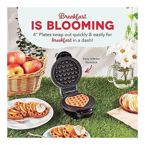  DASH Multimaker Mini System - Waffle Maker with Six 4” Removable Plates: Waffle Iron & Griddle, 4-in-1 Mini Waffle Maker for Kids and Families - PTFE Nonstick Surface, Just Add Batter (Aqua)