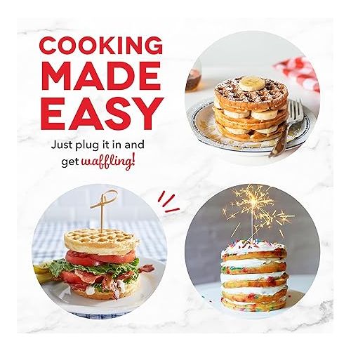  DASH Deluxe Mini Maker for Individual Waffles, Hash Browns, Keto Chaffles with Included Brush and Cord Wrap, and Easy to Clean Non-Stick Surfaces, 4 Inch, Apple Red