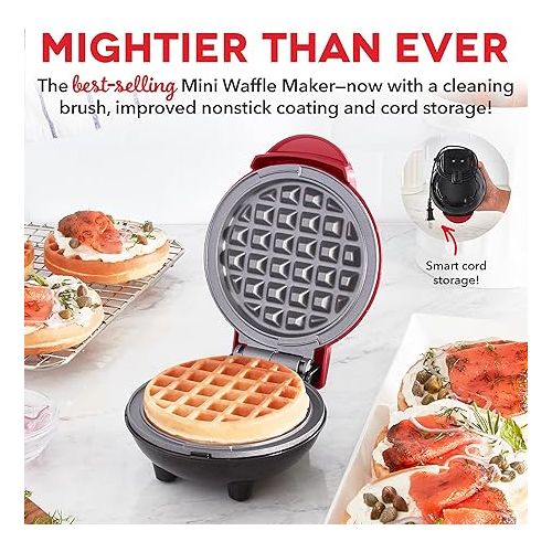  DASH Deluxe Mini Maker for Individual Waffles, Hash Browns, Keto Chaffles with Included Brush and Cord Wrap, and Easy to Clean Non-Stick Surfaces, 4 Inch, Apple Red