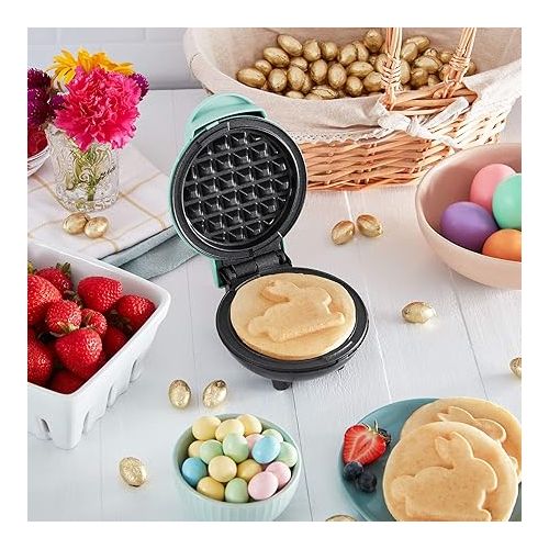  DASH Mini Waffle Maker - 4” Waffle Mold, Nonstick Waffle Iron with Quick Heat-Up, PTFE Nonstick Surface - Perfect Mini Waffle Maker for Kids and Families, Just Add Batter (Aqua)