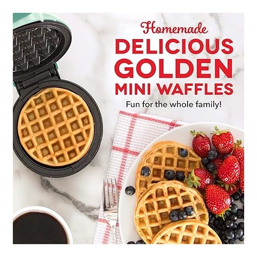  DASH Mini Waffle Maker - 4” Waffle Mold, Nonstick Waffle Iron with Quick Heat-Up, PTFE Nonstick Surface - Perfect Mini Waffle Maker for Kids and Families, Just Add Batter (Aqua)