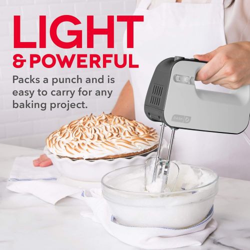  Dash Smart Store Compact Hand Mixer Electric for Whipping + Mixing Cookies, Brownies, Cakes, Dough, Batters, Meringues & More, 3 Speed, Grey