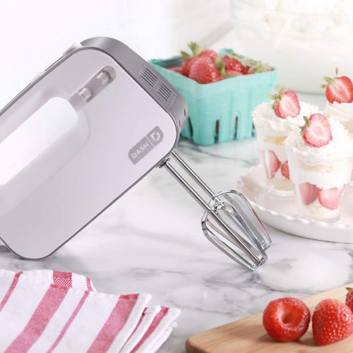  Dash Smart Store Compact Hand Mixer Electric for Whipping + Mixing Cookies, Brownies, Cakes, Dough, Batters, Meringues & More, 3 Speed, Grey