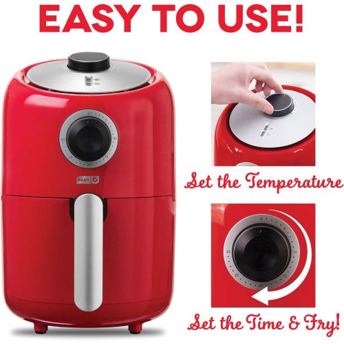  DASH Compact Air Fryer Oven Cooker with Temperature Control, Non-stick Fry Basket, Recipe Guide + Auto Shut off Feature, 2 Quart - Red
