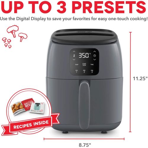  Dash Tasti-Crisp Digital Air Fryer with AirCrisp Technology, Custom Presets, Temperature Control, and Auto Shut Off Feature, 2.6 Quart - Cool Grey