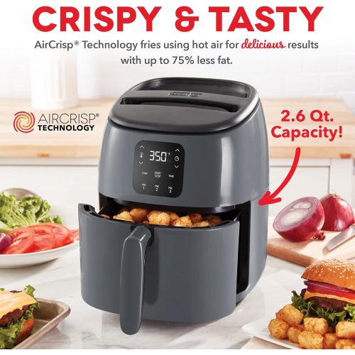  Dash Tasti-Crisp Digital Air Fryer with AirCrisp Technology, Custom Presets, Temperature Control, and Auto Shut Off Feature, 2.6 Quart - Cool Grey