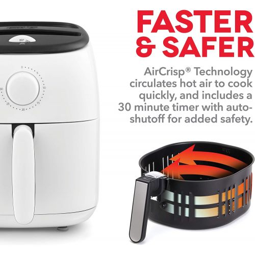  DASH Tasti-Crisp Electric Air Fryer Oven Cooker with Temperature Control, Non-Stick Fry Basket, Recipe Guide + Auto Shut Off Feature, 1000-Watt, 2.6Qt, White