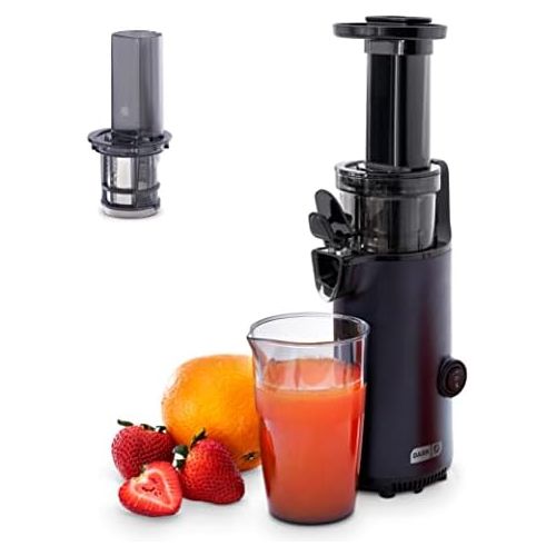  DASH Deluxe Compact Masticating Slow Juicer, Easy to Clean Cold Press Juicer with Brush, Pulp Measuring Cup, Frozen Attachment and Juice Recipe Guide - Black