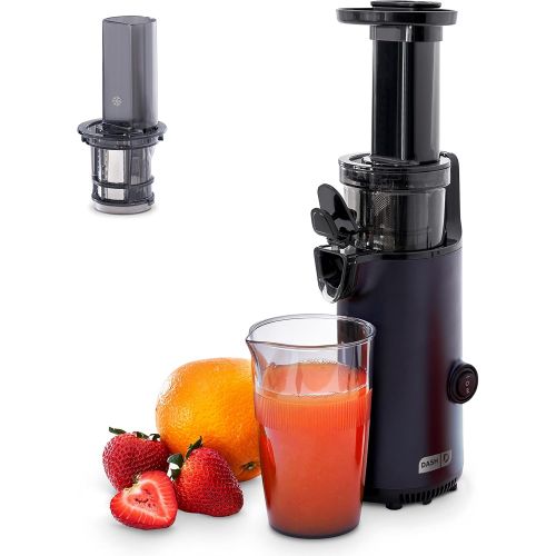  DASH Deluxe Compact Masticating Slow Juicer, Easy to Clean Cold Press Juicer with Brush, Pulp Measuring Cup, Frozen Attachment and Juice Recipe Guide - Black