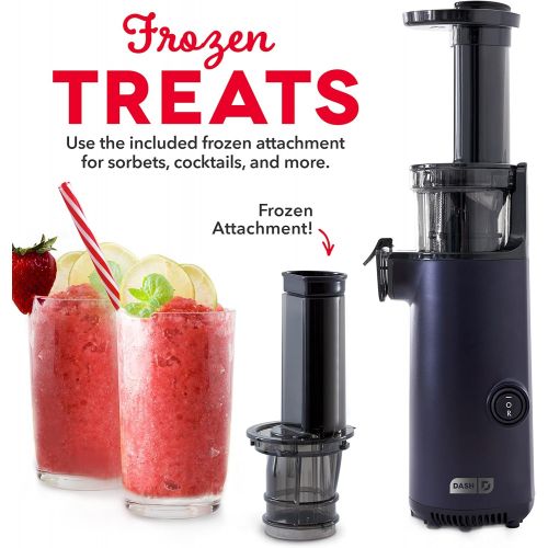  DASH Deluxe Compact Masticating Slow Juicer, Easy to Clean Cold Press Juicer with Brush, Pulp Measuring Cup, Frozen Attachment and Juice Recipe Guide - Black