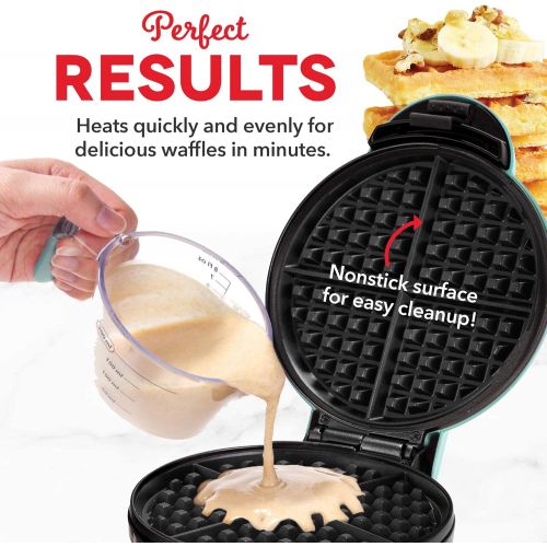  Dash DEWM8100AQ Express 8” Waffle Maker Machine for Individual Servings, Paninis, Hash browns + other on the go Breakfast, Lunch, or Snacks, with Easy Clean, Non-Stick Sides, Aqua: