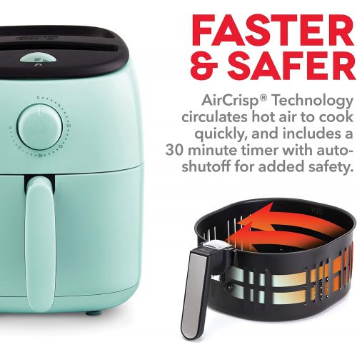  [아마존베스트]Dash DCAF200GBAQ02 Tasti Crisp Electric Air Fryer Oven Cooker with Temperature Control, Non-stick Fry Basket, Recipe Guide + Auto Shut Off Feature, 1000-Watt, 2.6Qt, Aqua