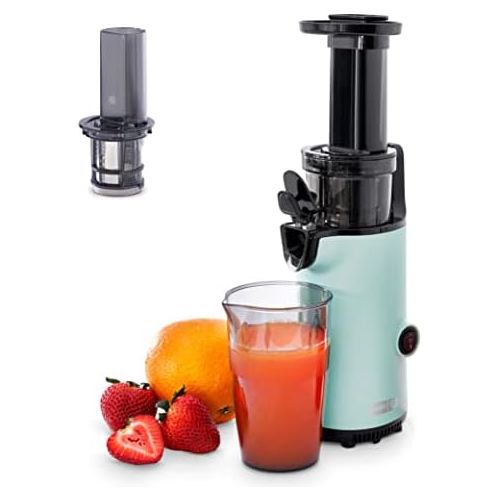  [아마존베스트]Dash DCSJ255 Deluxe Compact Power Slow Masticating Extractor Easy to Clean Cold Press Juicer with Brush, Pulp Measuring Cup, Frozen Attachment and Juice Recipe Guide, Aqua