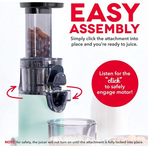  [아마존베스트]Dash DCSJ255 Deluxe Compact Power Slow Masticating Extractor Easy to Clean Cold Press Juicer with Brush, Pulp Measuring Cup, Frozen Attachment and Juice Recipe Guide, Aqua