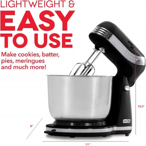  [아마존베스트]Dash Stand Mixer (Electric Mixer for Everyday Use): 6 Speed Stand Mixer with 3 qt Stainless Steel Mixing Bowl, Dough Hooks & Mixer Beaters for Dressings, Frosting, Meringues & More