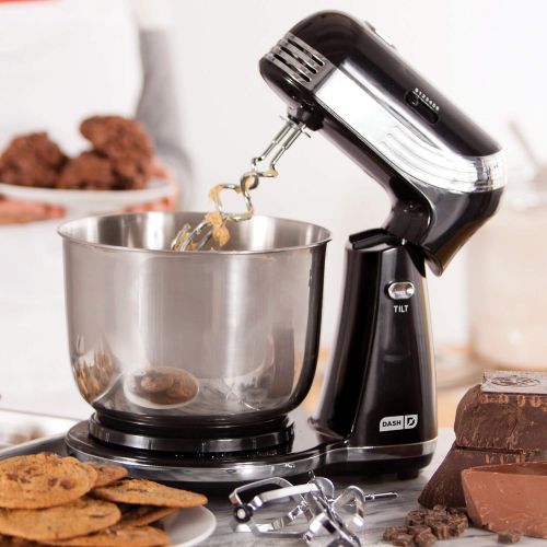  [아마존베스트]Dash Stand Mixer (Electric Mixer for Everyday Use): 6 Speed Stand Mixer with 3 qt Stainless Steel Mixing Bowl, Dough Hooks & Mixer Beaters for Dressings, Frosting, Meringues & More